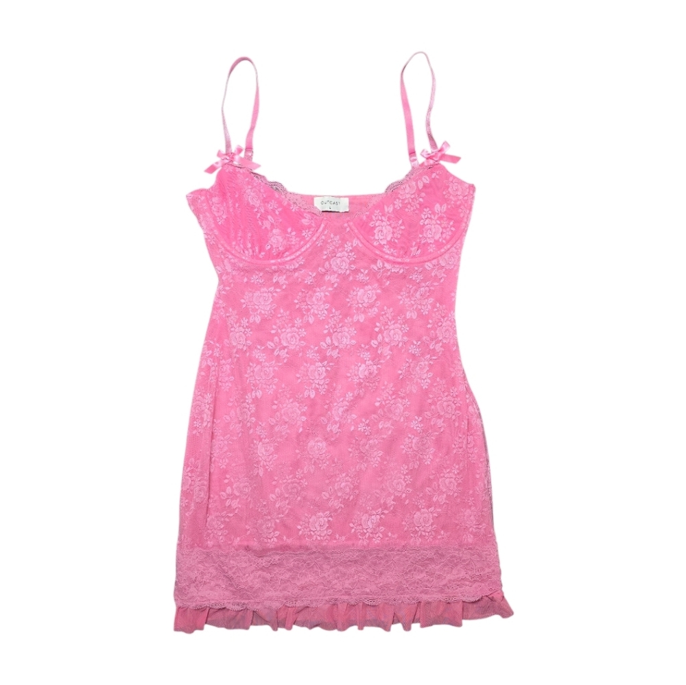 SOLD Outcast Pink Lace Mini Dress Large - Picture 3 of 9